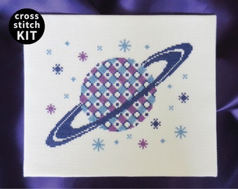 Saturn cross stitch kit, astronomy gift, space science present, geometric embroidery kit, thank you teacher gift, sewing kit, DIY craft kit