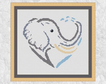 Elephant Heart cross stitch pattern, Sketched Heart series, easy fun instant download PDF