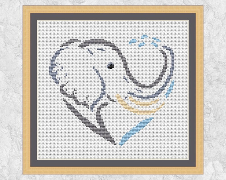 Elephant Heart cross stitch pattern, Sketched Heart series, easy fun instant download PDF image 1