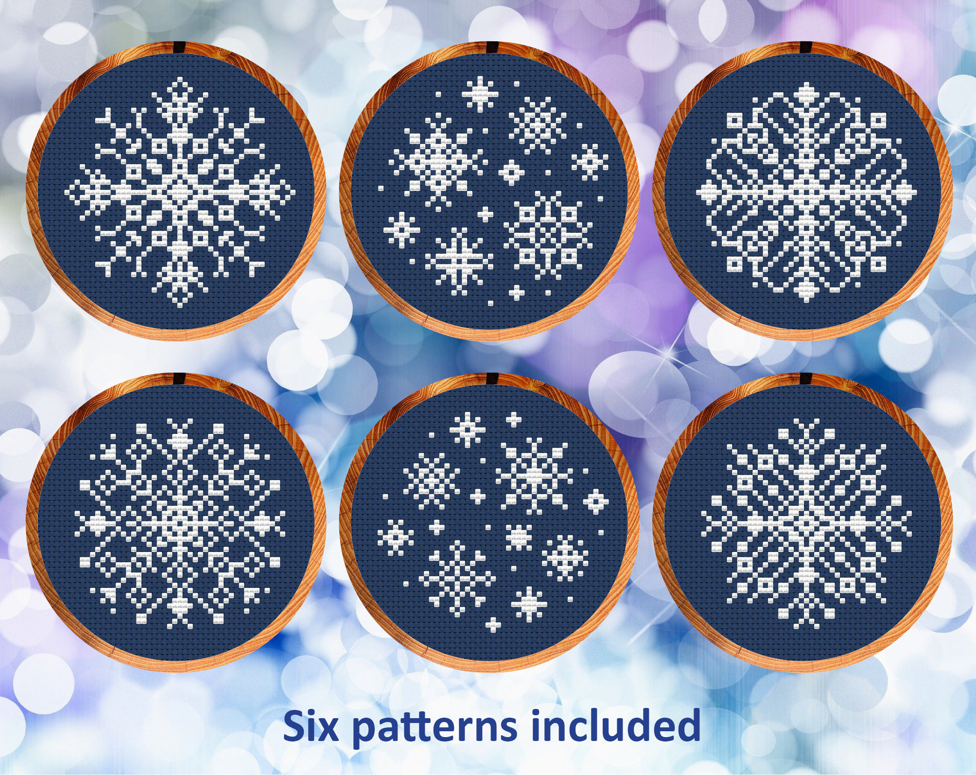Snowflakes Cross Stitch Patterns (set 3: 4-inch Hoops), Set of Six Fun ...