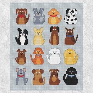 Funky Dogs Cross Stitch Pattern - Fun Mini Dog Motifs to Form One ...