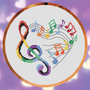 Heart of Music cross stitch pattern, instant download PDF