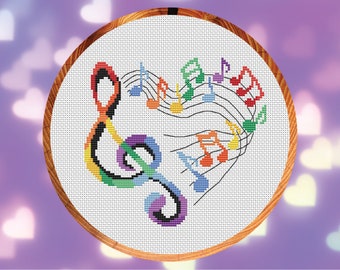 Heart of Music cross stitch pattern, instant download PDF