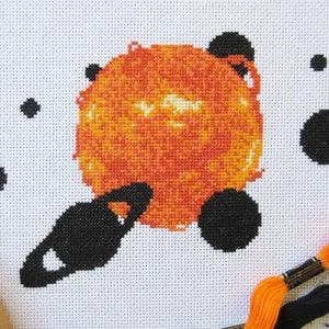 Solar system cross stitch pattern, sun, planets, Saturn, stars astronomy, galaxy, night sky, realistic, science physics, printable PDF chart