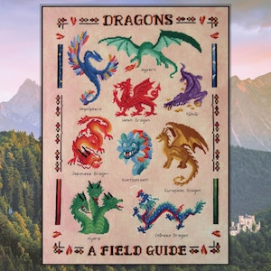 Drachen: A Field Guide Kreuzstichmuster - frühere Stitchlänglich - sofort download PDF