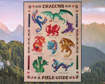 Dragons: A Field Guide cross stitch pattern - previous stitchalong - instant download PDF