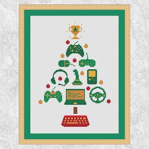 Computer Gamers' Christmas Tree Kreuzstichmuster - lustiges Weihnachtsgeschenk für Computer- oder Videospielfans - sofortiger Download PDF