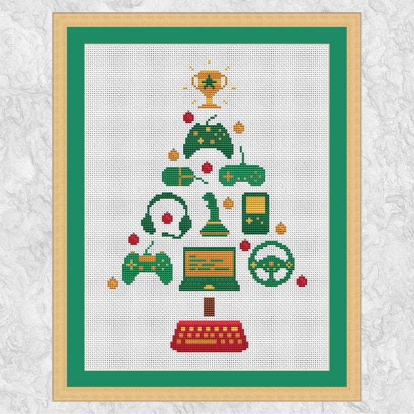 Computer Gamers' Christmas Tree cross stitch pattern - fun xmas gift for computer or video game fans - instant download PDF