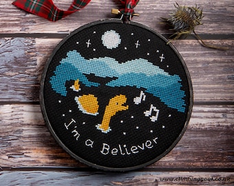 I'm a Believer cross stitch pattern - Nessie the Loch Ness Monster - instant download PDF