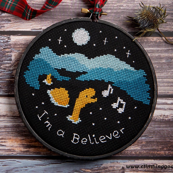 I'm a Believer cross stitch pattern - Nessie the Loch Ness Monster - instant download PDF