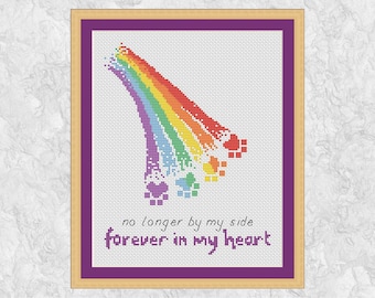 Rainbow Bridge Cross Stitch Pattern, Rainbow Paw Prints, Dog or