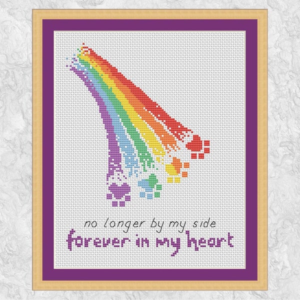 Modèle de point de croix de pont arc-en-ciel, empreintes de pattes arc-en-ciel, perte de chien ou de chat, mémorial d'animal de compagnie, pour toujours dans mon coeur, téléchargement instantané PDF