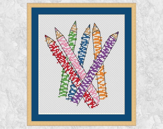Counted Cross Stitch Pattern, Teacher Gift, Colouring Pencils