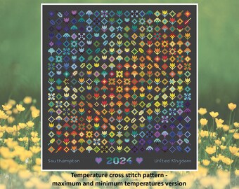 Temperature cross stitch pattern - Rainbow Temperature Garden - maximum and minimum temperatures version