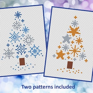 Mini Kerstbomen kruissteekpatronen, sterren en sneeuwvlokken, instant download PDF
