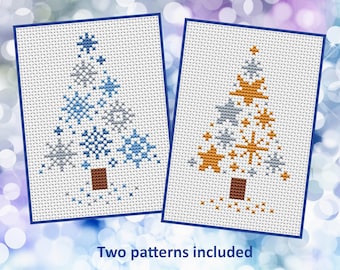 Mini Christmas Trees cross stitch patterns, stars and snowflakes, instant download PDF