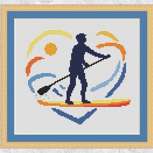 Paddleboarding cross stitch pattern, SUP stand up paddleboard, instant download PDF