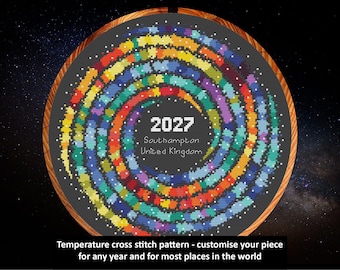 Temperature cross stitch pattern - Rainbow Temperature Galaxy - customise your piece for any year and most places in the world