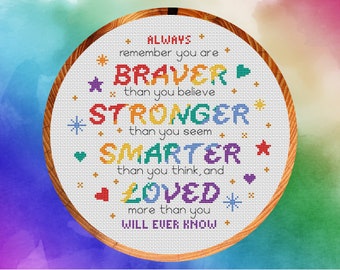 Inspirational cross stitch pattern quote, positivity, mental health, instant download PDF