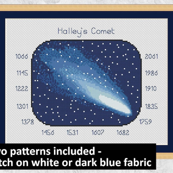 Astronomy cross stitch pattern, printable PDF space chart, stars, night sky, Halley's comet, solar system, physics, science teacher gift