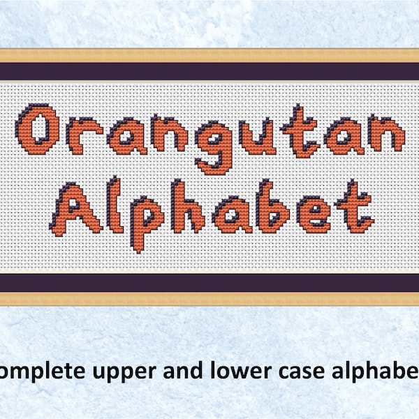 Orangutan Alphabet, complete upper and lower case cross stitch font for personalising your projects, instant download PDF