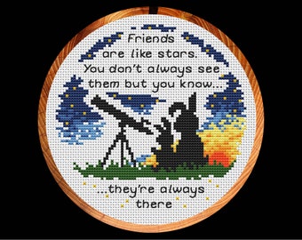 Friendship cross stitch pattern, Together Bunnies, cute friends quote, mini hoop art or card design, instant download PDF