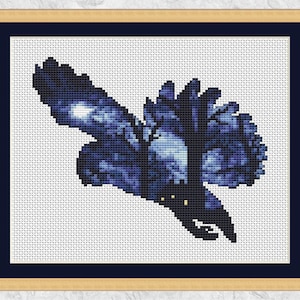 Owl cross stitch pattern, moonlit forest counted cross stitch design, instant download PDF