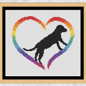 Rainbow Dog Heart cross stitch pattern, dog memorial, dog bereavement and loss, rainbow bridge, instant download PDF