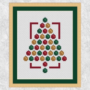 Modèle de point de croix de Noël moderne, tableau de point de croix d'arbre de Noël, carte de Noël, Noël, saisonnier, boules, PDF imprimable rapide et facile