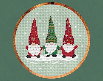 Christmas Gnome Trio cross stitch pattern - instant download PDF