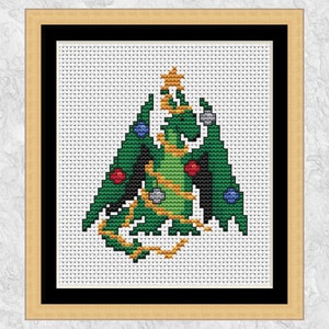 Kerstboom Dragon kruissteekpatroon, kerstkaart of ornamentontwerp, instant download PDF