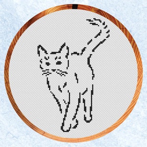 Cat cross stitch pattern, easy quick cat silhouette design, monochrome, pet lover gift, instant download PDF image 1