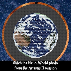 Artemis II "Hello, World" View of the Earth cross stitch pattern PDF