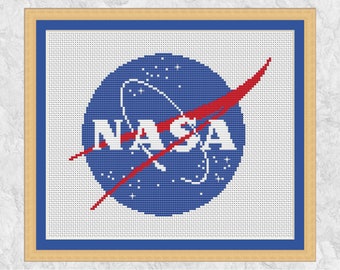 NASA cross stitch pattern, modern astronomy design, space agency insignia, instant download PDF