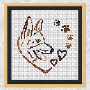 German Shepherd Heart cross stitch pattern, fun dog design, instant download PDF