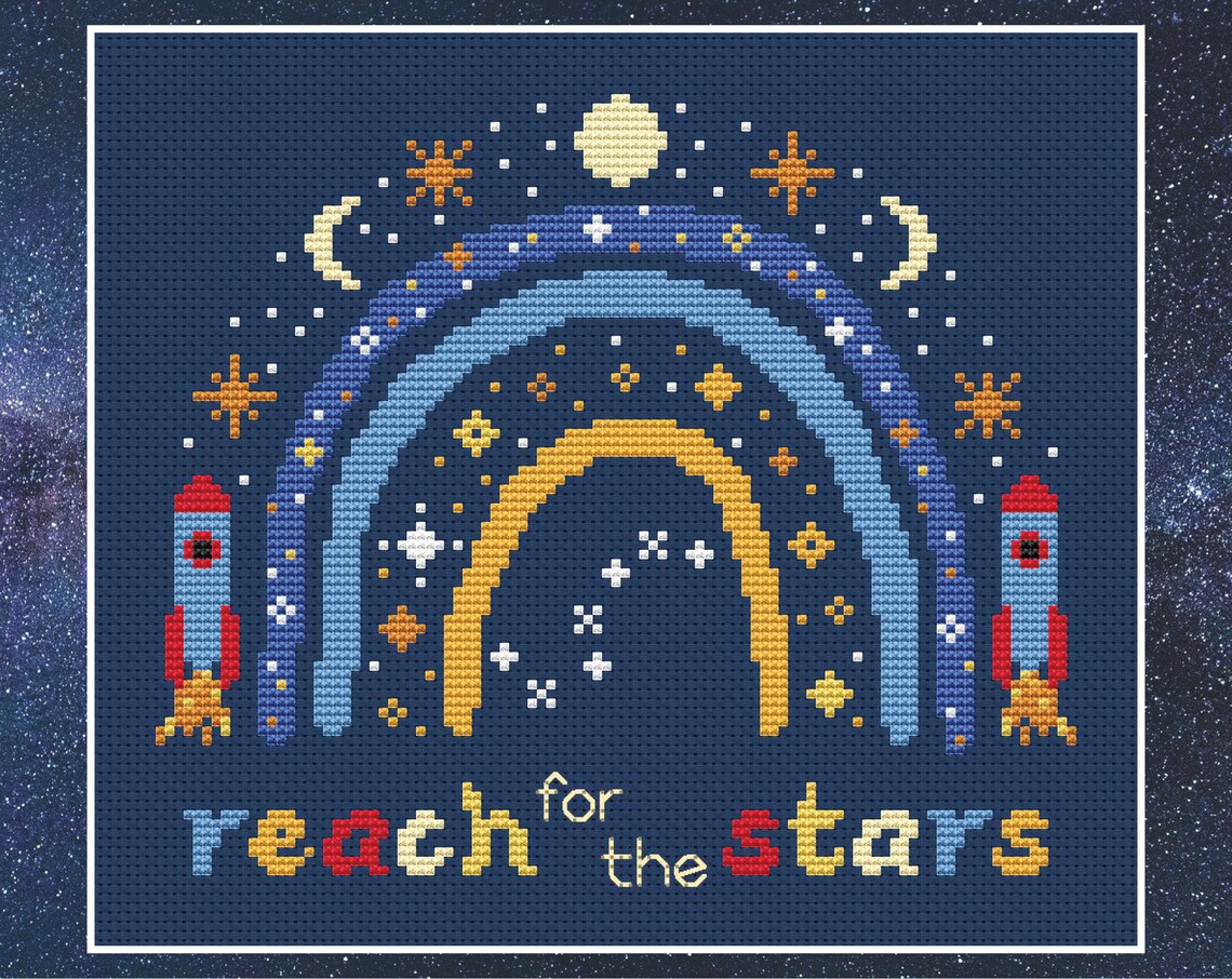 Space Boho Rainbow Cross Stitch Pattern Two Versions Etsy UK