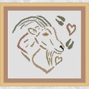 Goat heart cross stitch pattern, Sketched Heart design series, instant download PDF