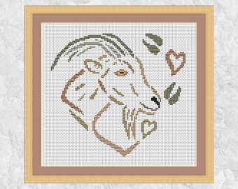 Goat heart cross stitch pattern, Sketched Heart design series, instant download PDF
