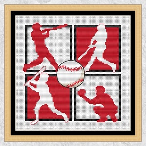 Padrão de ponto cruz de beisebol, silhuetas de jogadores de beisebol, gráfico para fãs de esportes, download instantâneo de PDF