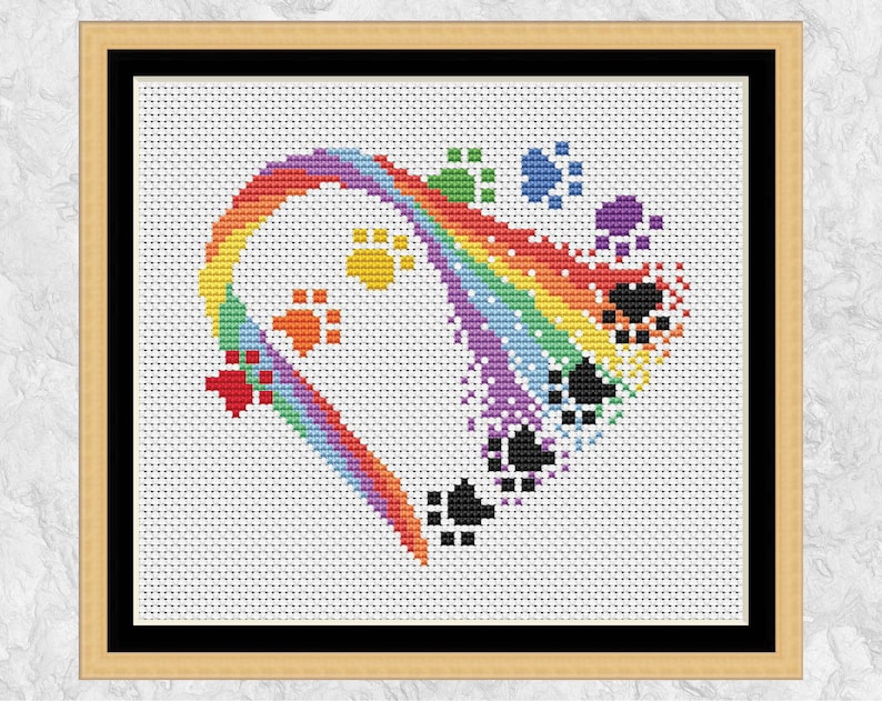 rainbow paw print heart cross stitch pattern rainbow bridge etsy