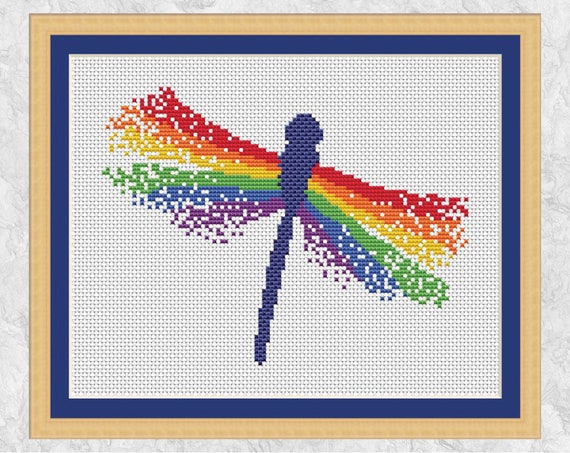 Rainbow Dragonfly Cross Stitch Pattern Modern Animal Cross Etsy