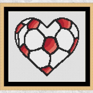 Football Heart cross stitch pattern, chart for soccer fans, team colours, instant download PDF