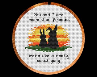 Friendship cross stitch pattern (2 friends), Together Bunnies, cute best friends quote, mini hoop art or card design, instant download PDF