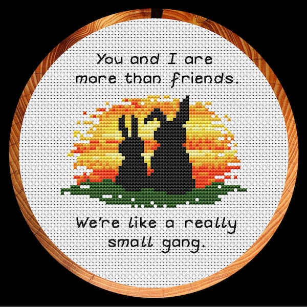 Friendship cross stitch pattern (2 friends), Together Bunnies, cute best friends quote, mini hoop art or card design, instant download PDF