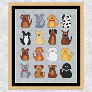 Funky Dogs cross stitch pattern - fun mini dog motifs to form one picture or smaller cards - instant download PDF