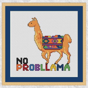 Schema punto croce lama, divertente citazione punto croce, No Probllama, divertente, alpaca, Sud America, animale dei cartoni animati, moderno grafico PDF stampabile