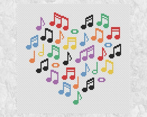 音楽ノート ハート クロスステッチ パターン (小)、PDF の即時