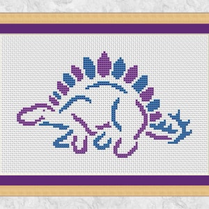 Dinosaur cross stitch pattern, modern cartoon stegosaurus, children cross stitch chart, quick easy embroidery silhouette, instant download