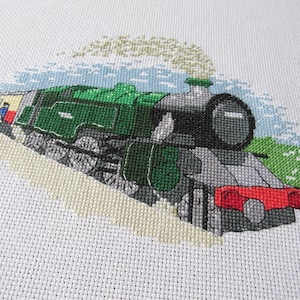 Steam train cross stitch pattern, traditional realistic railway locomotive counted cross stitch chart, transport, instant download PDF image 3