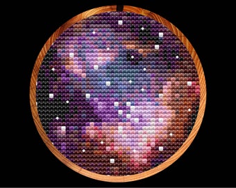 Small Magellanic Cloud cross stitch pattern, mini hoop art, astronomy and space cross stitch chart, instant download PDF